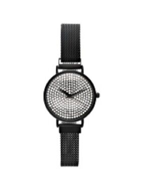 LADIES BLACK TONE STAINLESS
STEEL MESH BAND WITH
MAGNETIC CLASP & CRYSTAL
WATCH